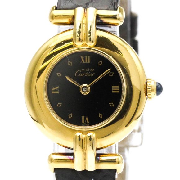 CARTIER Must Colisee Gold Plated Leather Quartz Ladies Watch 590002 - Picture 1 of 8